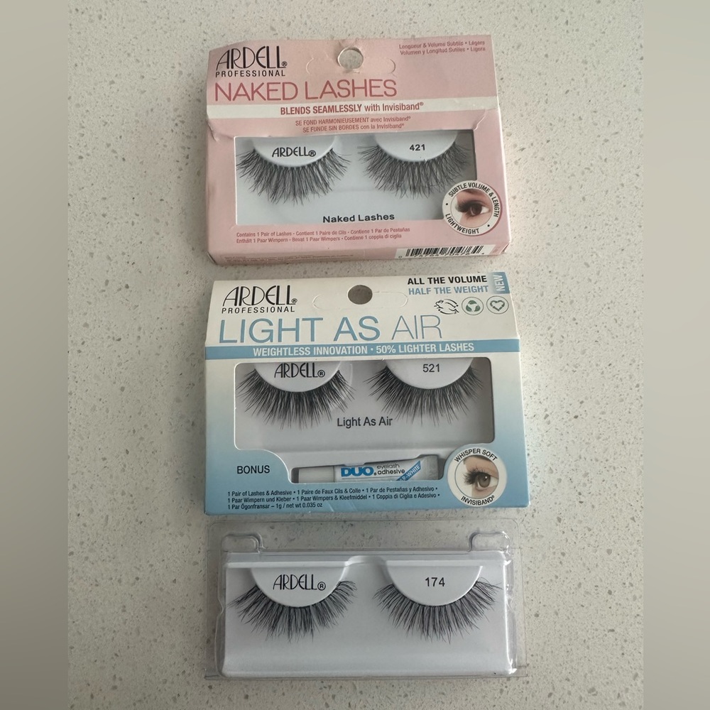NEW In packages. ARDELL FAKE EYELASHES NAKED 421 LIGHT AS AIR 521 & 174 3 PAIRS